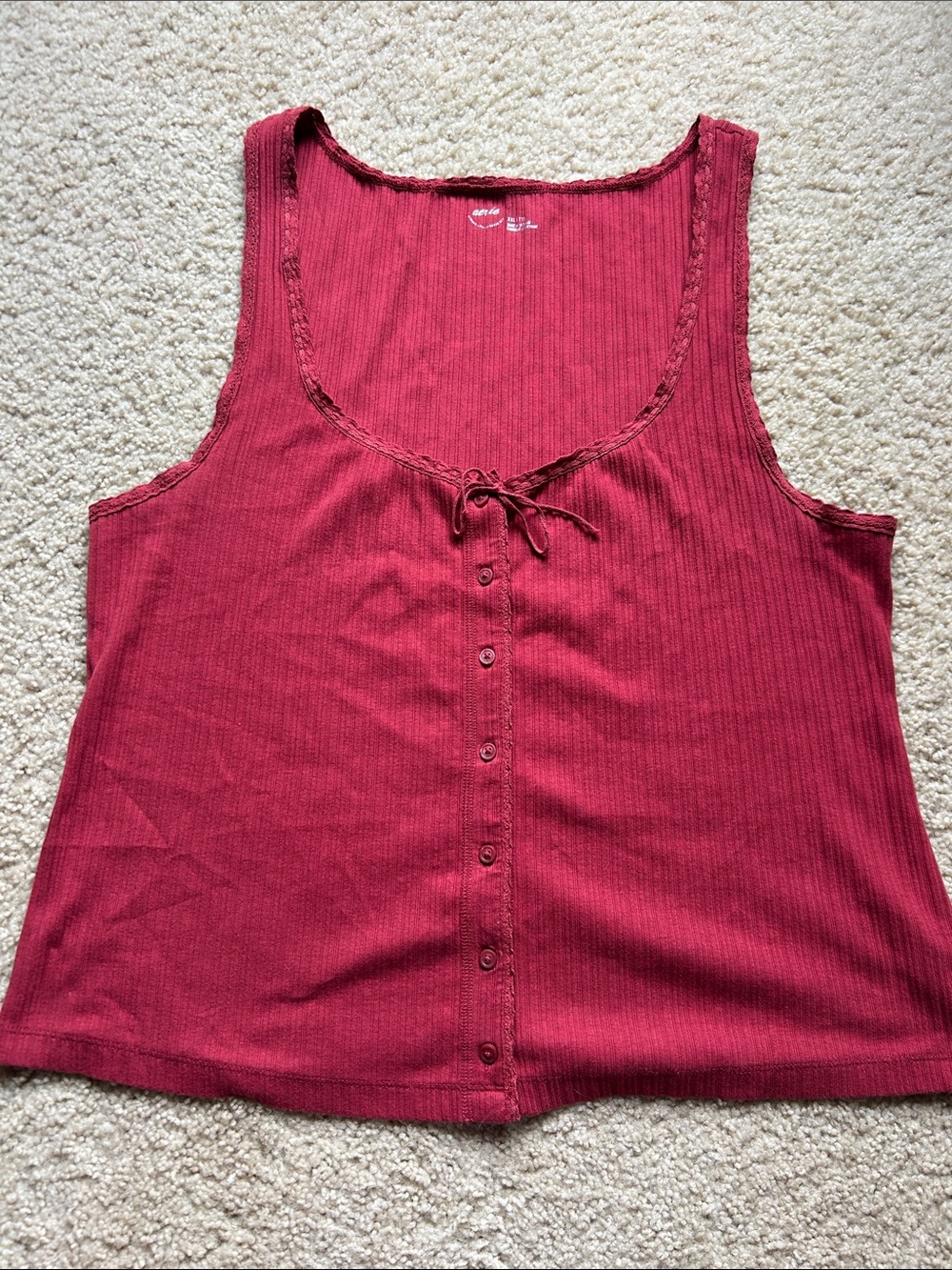Aerie Women’s Ribbed Button-Front Tank Top - Red